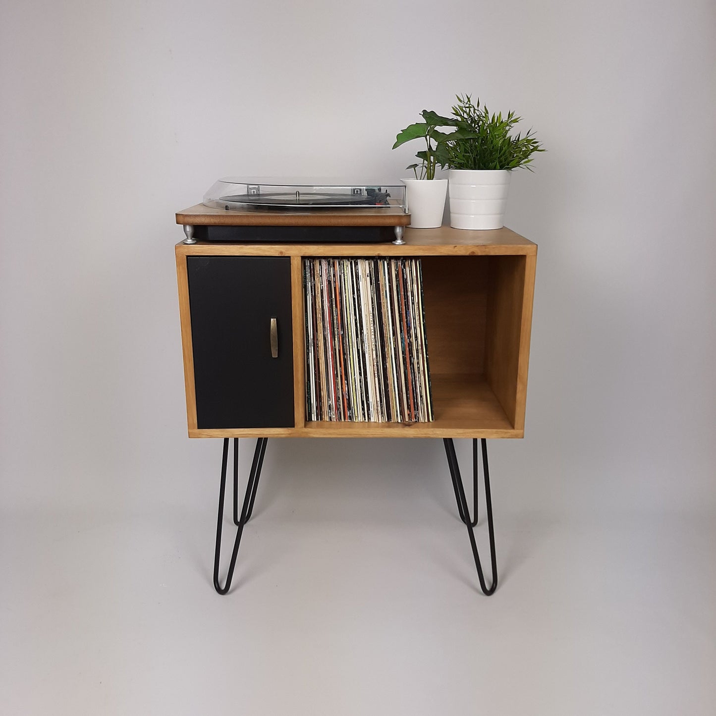 Small Oak Credenza | Black Door | Media Unit | Storage Buffet | Scandi Minimalist Design | Hairpin Legs Table