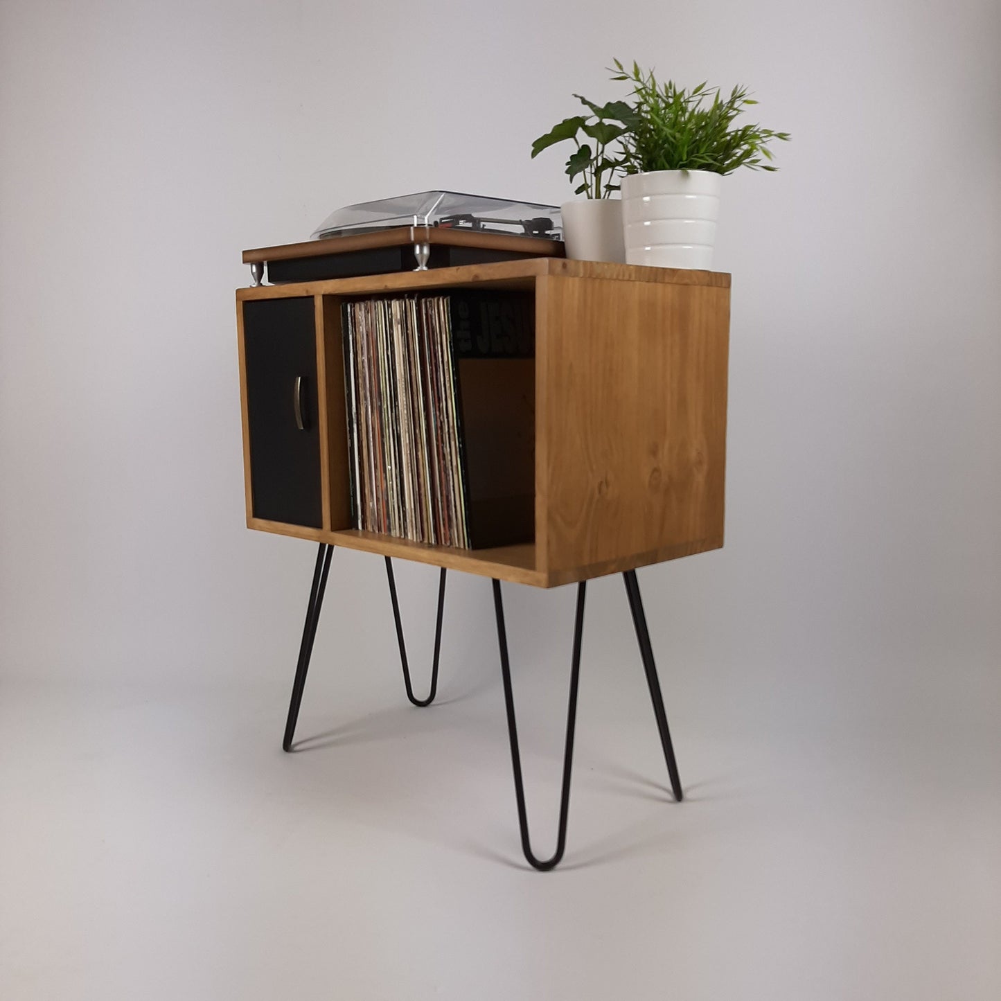 Small Oak Credenza | Black Door | Media Unit | Storage Buffet | Scandi Minimalist Design | Hairpin Legs Table