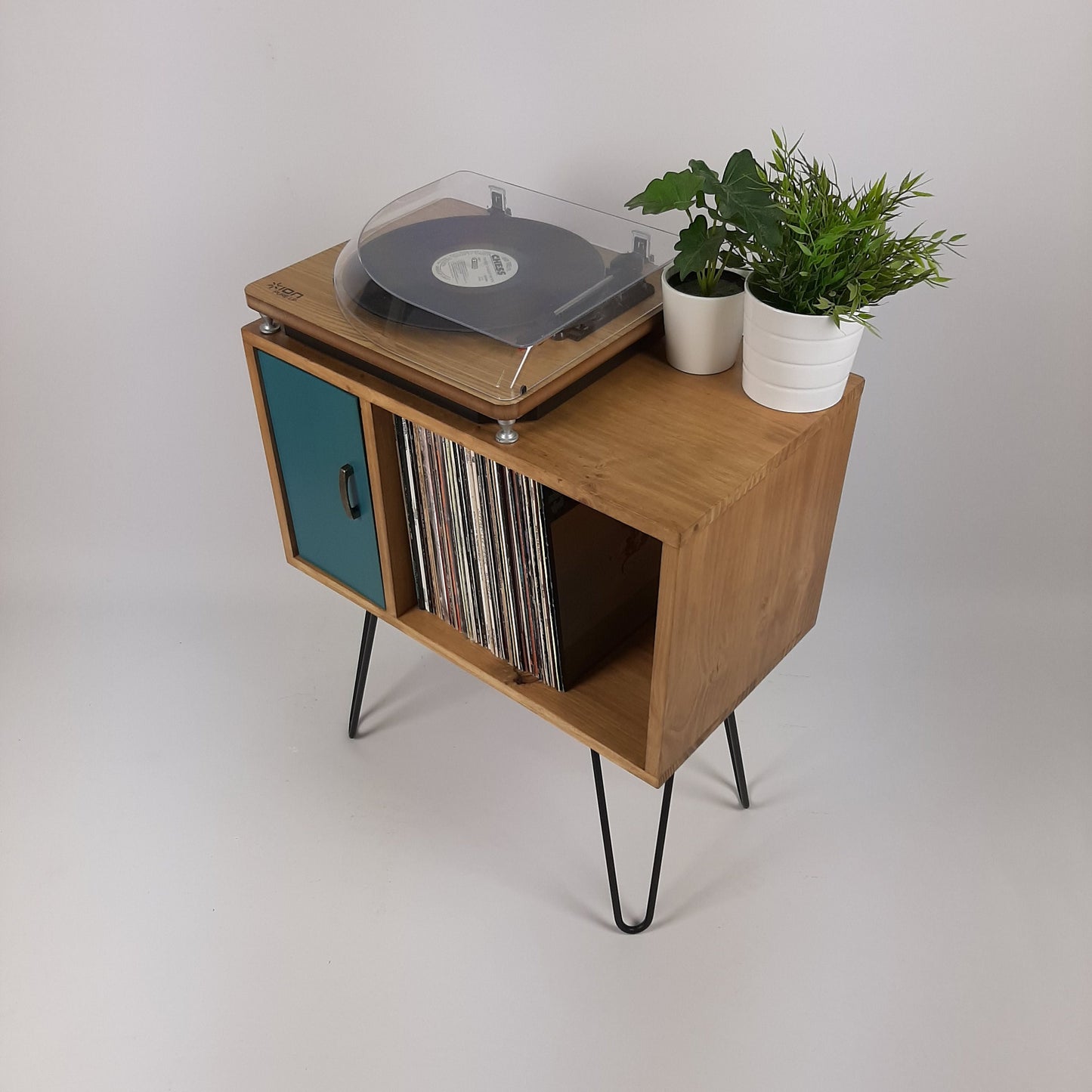 Small Oak Credenza | Blue Door | Media Unit | Storage Buffet | Scandi Minimalist Design | Hairpin Legs Table
