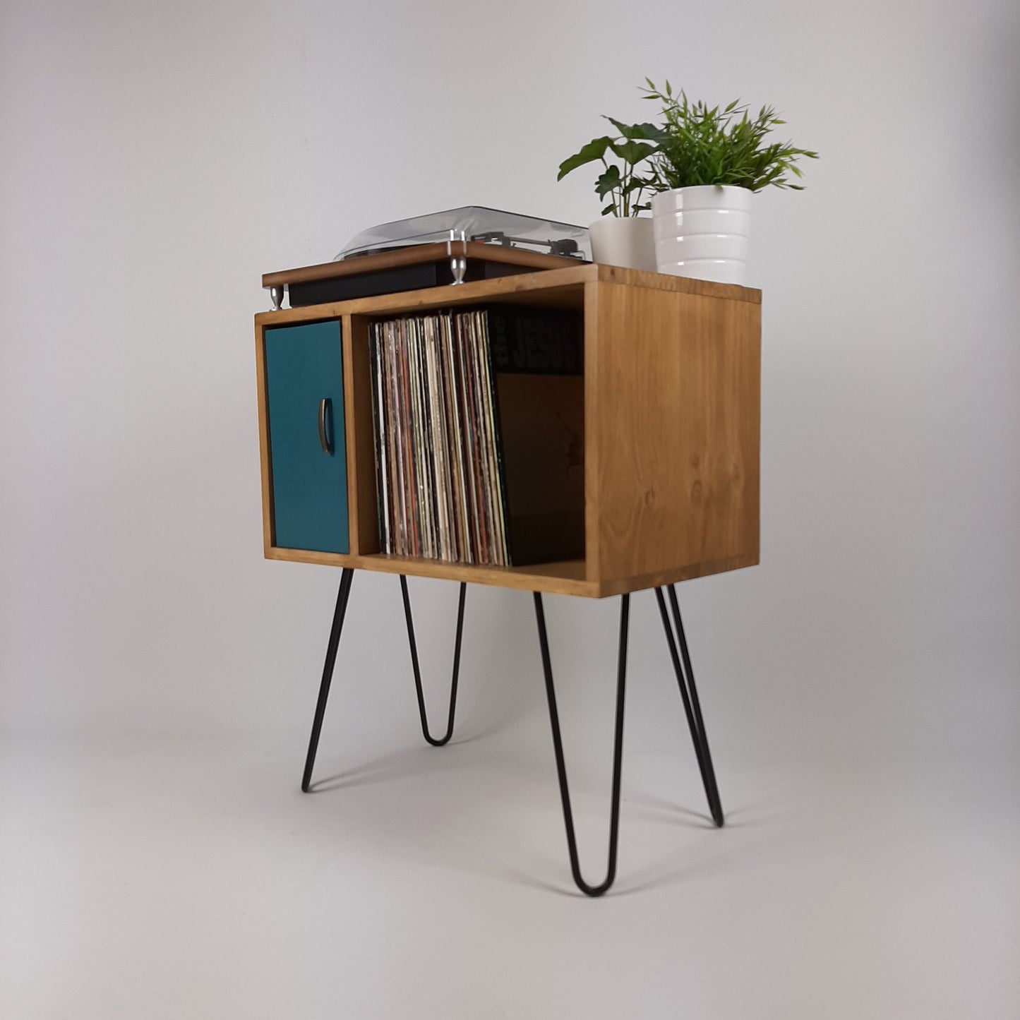 Small Oak Credenza | Blue Door | Media Unit | Storage Buffet | Scandi Minimalist Design | Hairpin Legs Table