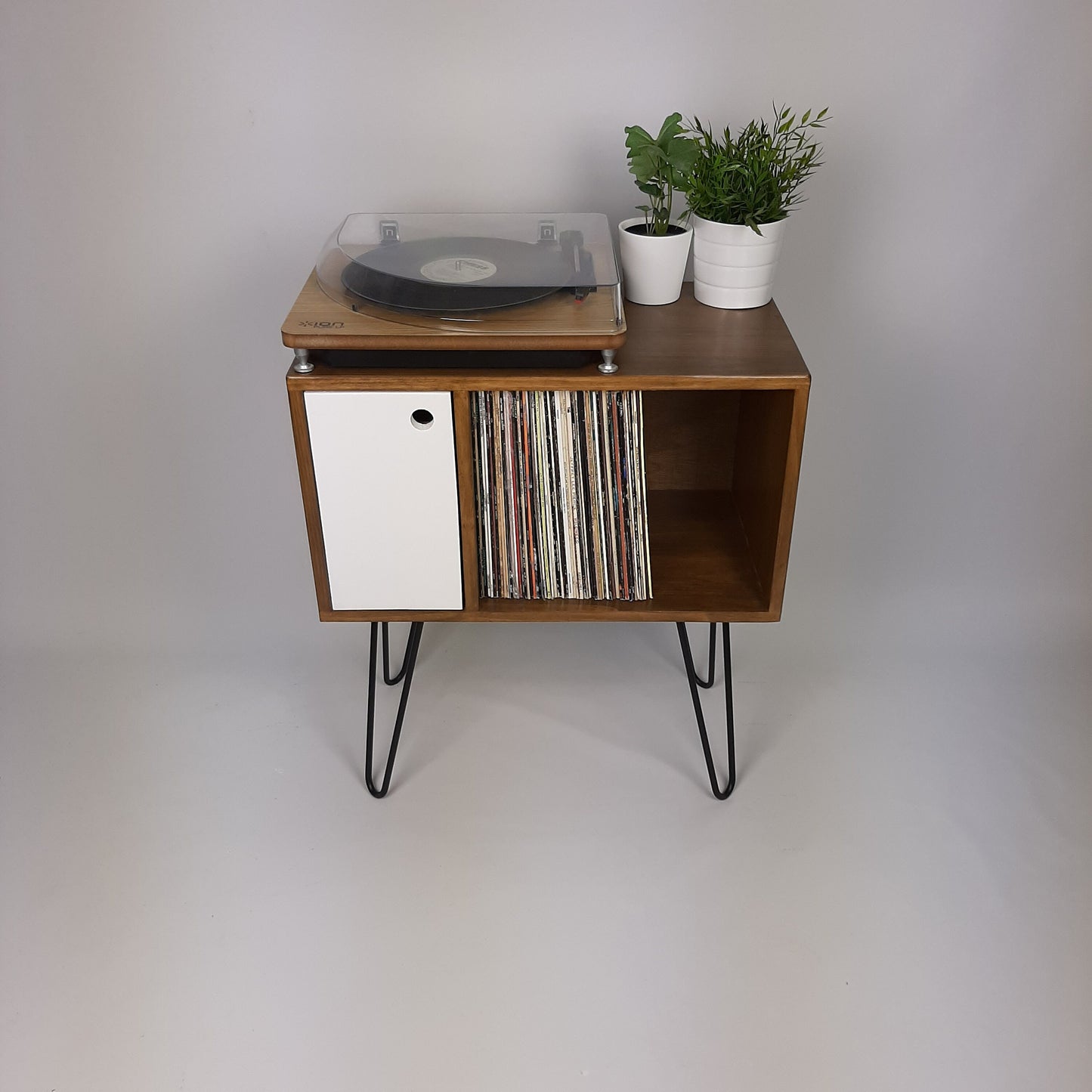 Walnut Sideboard Perfect for Vinyl Storage | Black Hairpin Legs | Handmade Sideboard | Solid Wood | Small | Compact