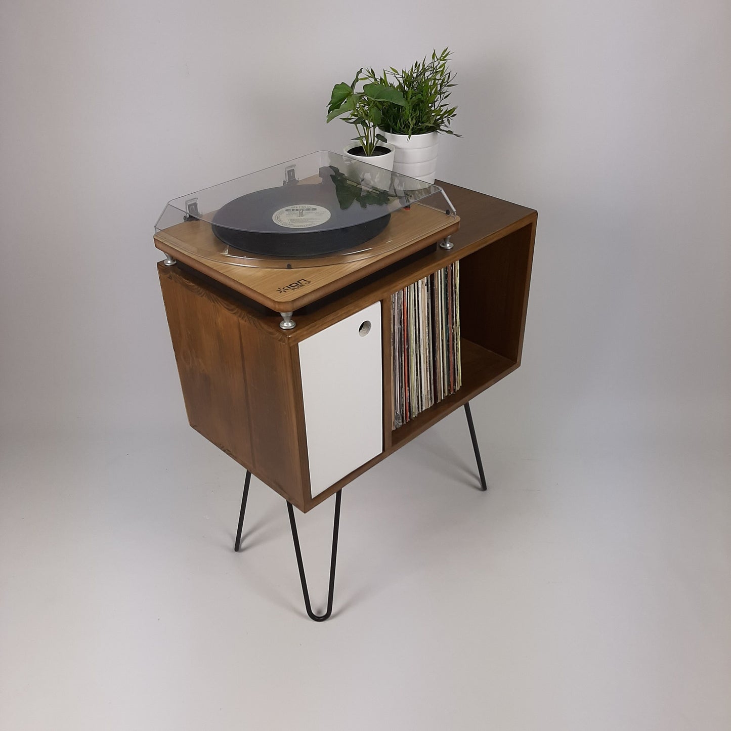 Walnut Sideboard Perfect for Vinyl Storage | Black Hairpin Legs | Handmade Sideboard | Solid Wood | Small | Compact