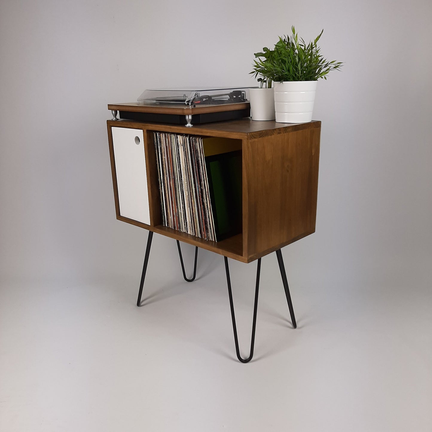 Walnut Sideboard Perfect for Vinyl Storage | Black Hairpin Legs | Handmade Sideboard | Solid Wood | Small | Compact