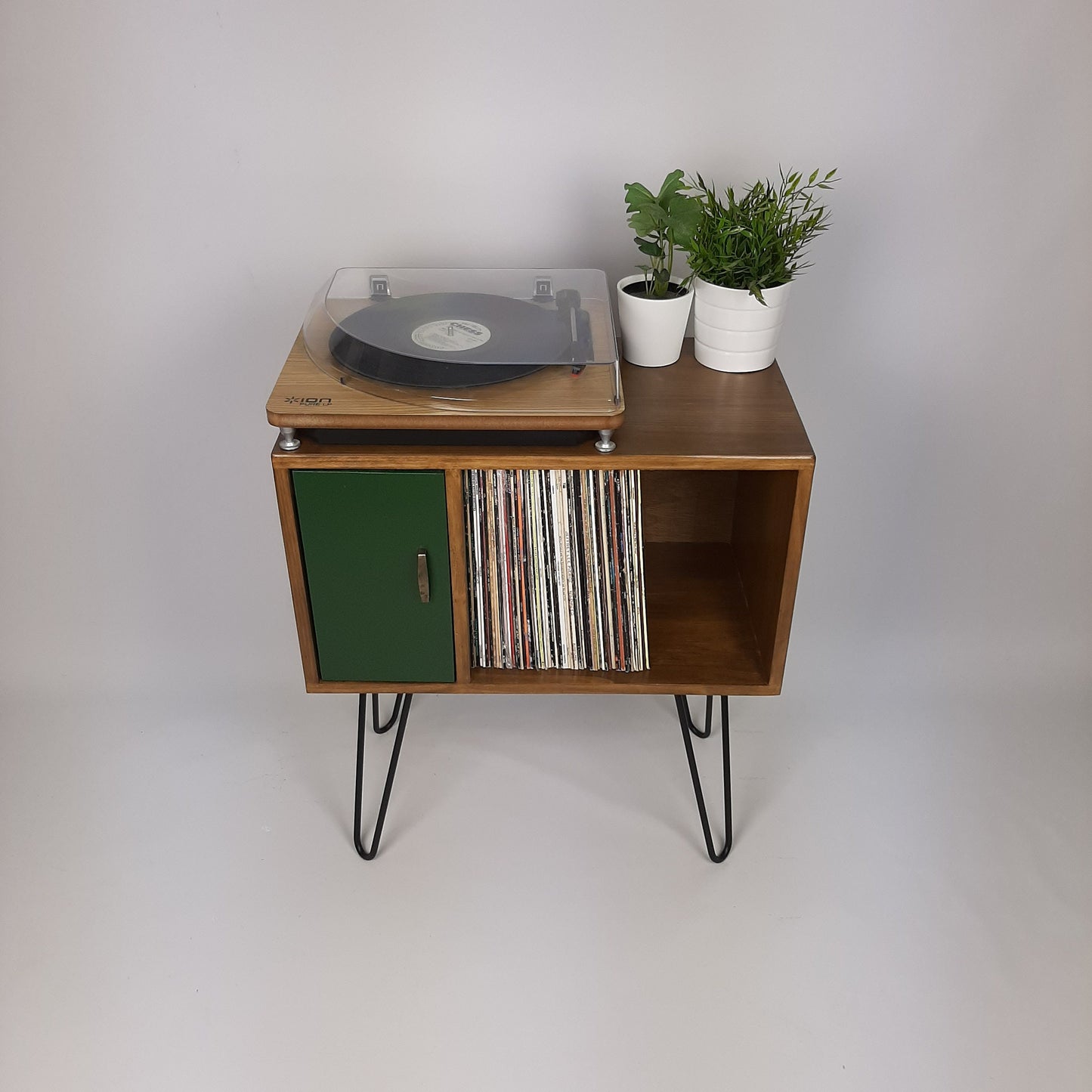 Classic Hairpin Leg Table | Green Door | Media Console | Vinyl Record Storage | Small TV Stand | Wooden Sideboard | Credenza