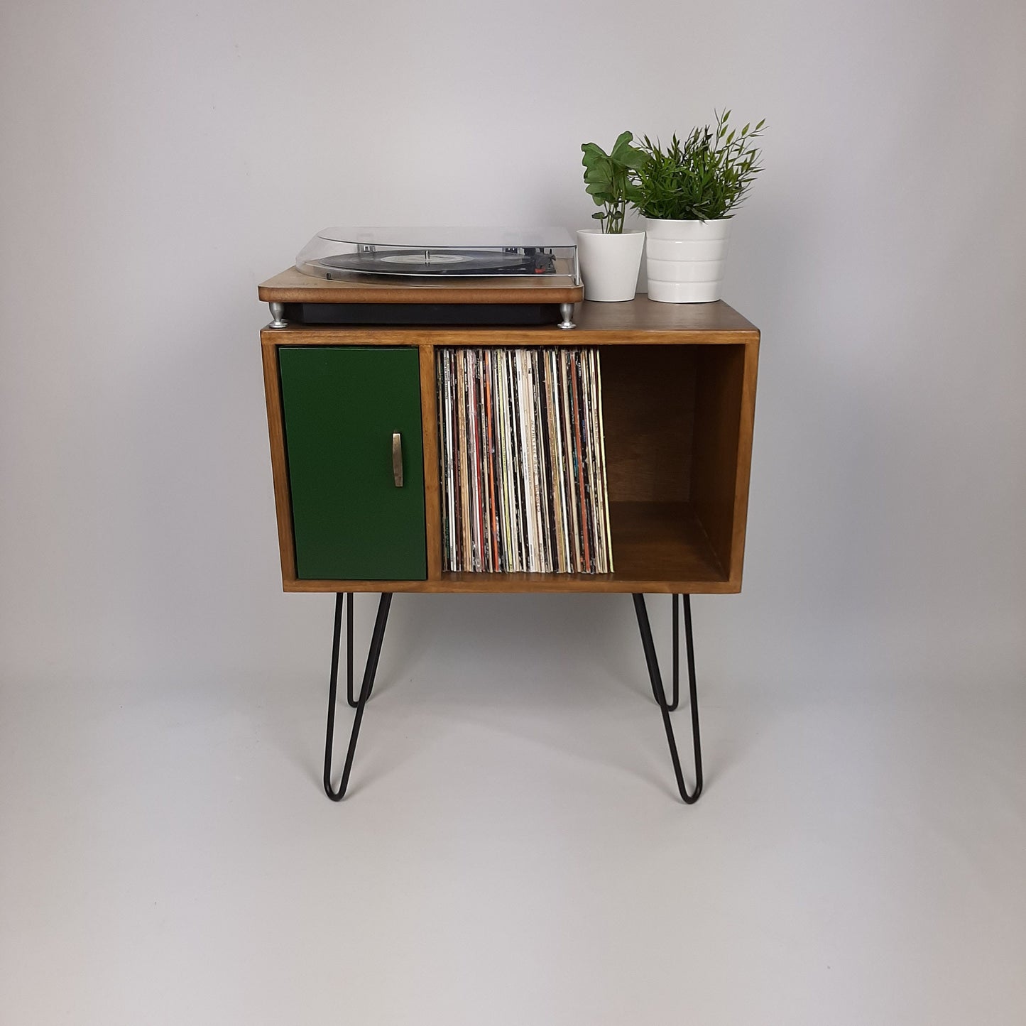 Classic Hairpin Leg Table | Green Door | Media Console | Vinyl Record Storage | Small TV Stand | Wooden Sideboard | Credenza