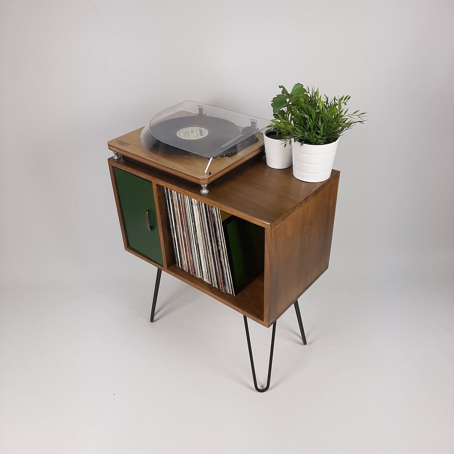 Classic Hairpin Leg Table | Green Door | Media Console | Vinyl Record Storage | Small TV Stand | Wooden Sideboard | Credenza