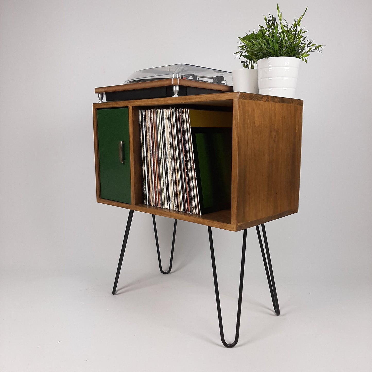 Classic Hairpin Leg Table | Green Door | Media Console | Vinyl Record Storage | Small TV Stand | Wooden Sideboard | Credenza