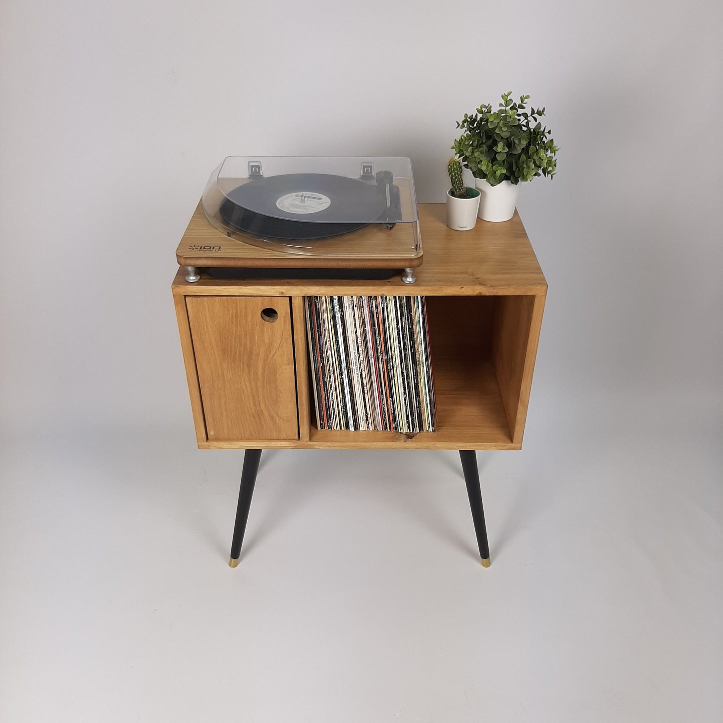 Oak Sideboard with Black 1950s Legs | Small Solid Wood Sideboard | Record Storage Console | Classic Style | Modernist Furniture