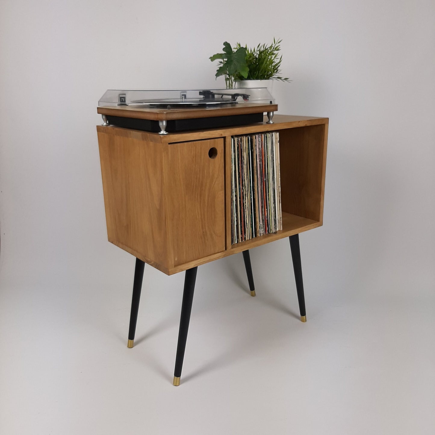 Oak Sideboard with Black 1950s Legs | Small Solid Wood Sideboard | Record Storage Console | Classic Style | Modernist Furniture