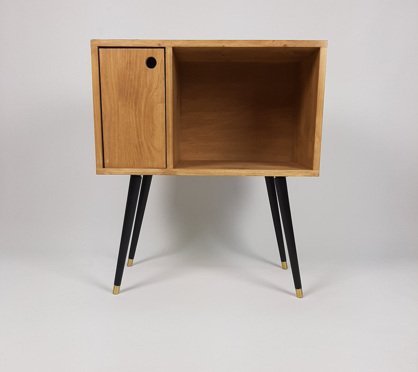 Oak Sideboard with Black 1950s Legs | Small Solid Wood Sideboard | Record Storage Console | Classic Style | Modernist Furniture
