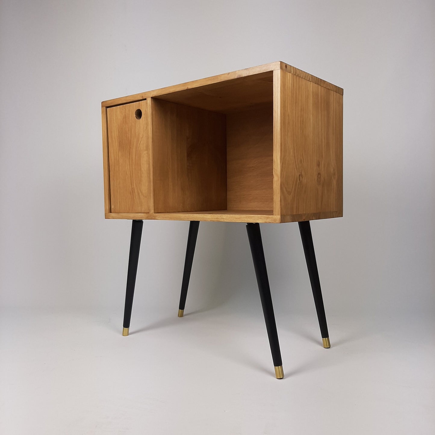 Oak Sideboard with Black 1950s Legs | Small Solid Wood Sideboard | Record Storage Console | Classic Style | Modernist Furniture