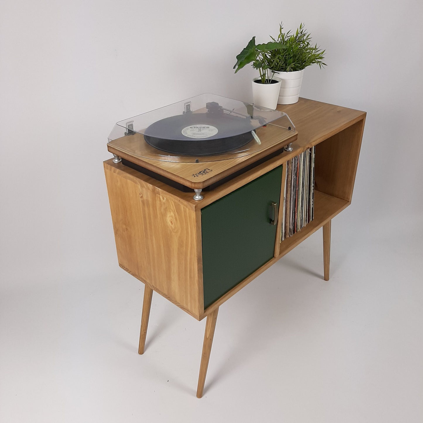 Oak Sideboard Green Door | Media Console | Vinyl Record Storage | Record Cabinet | Media Sideboard | Solid Wood