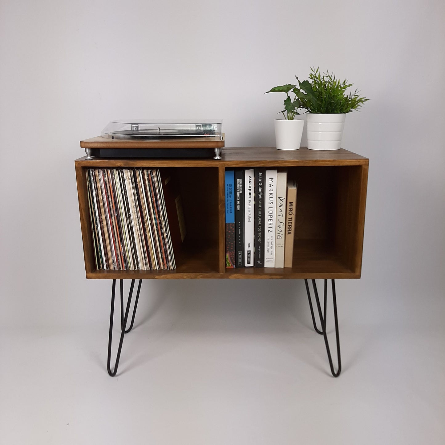 Walnut Sideboard Black Haipin Legs Table | Maple Sideboard | Media Console | Mid Century Modern Vinyl Storage | Mid Century Sideboard