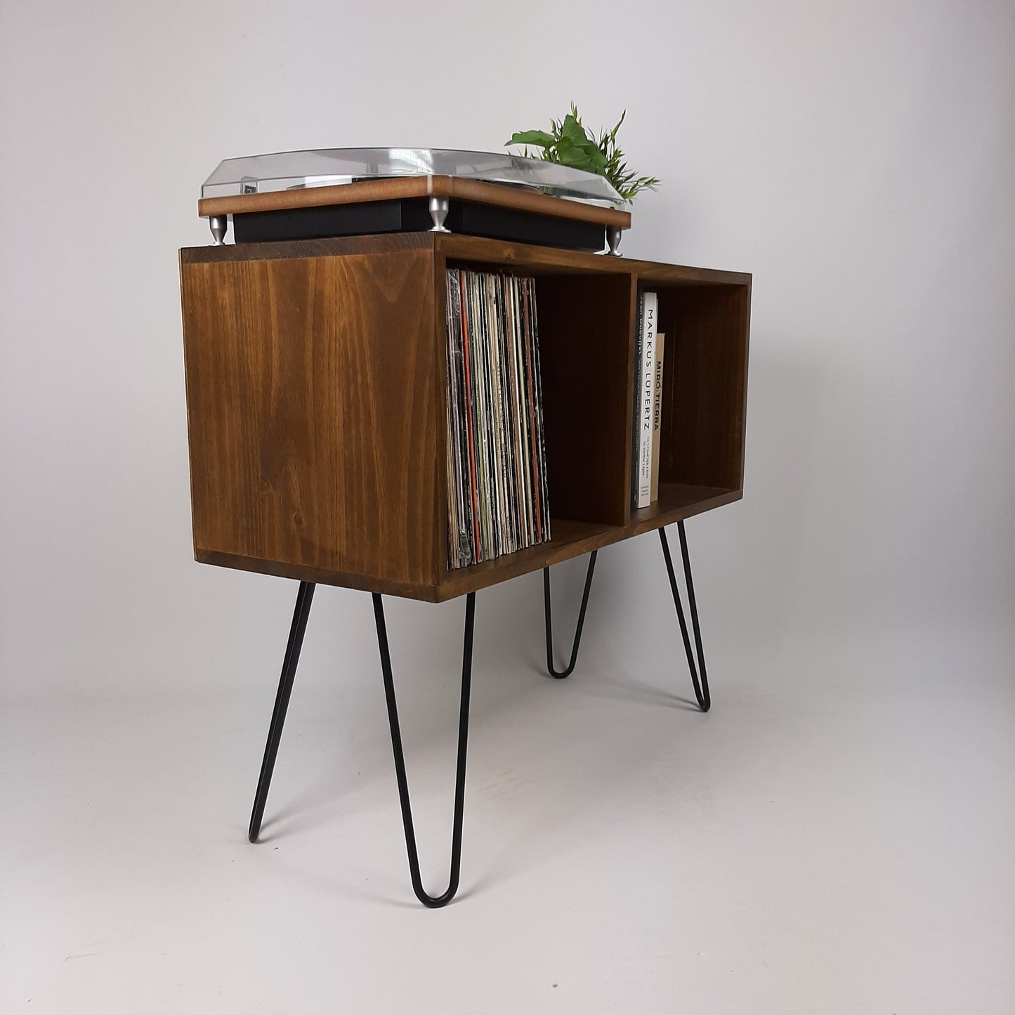 Walnut Sideboard Black Haipin Legs Table | Maple Sideboard | Media Console | Mid Century Modern Vinyl Storage | Mid Century Sideboard