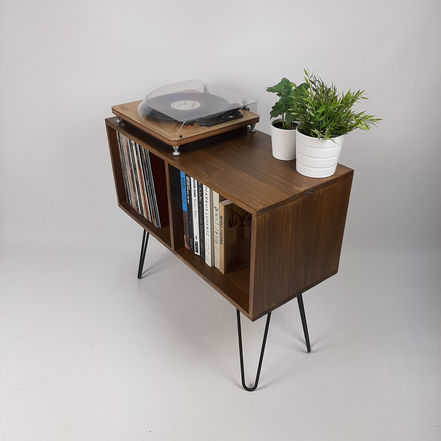 Walnut Sideboard Black Haipin Legs Table | Maple Sideboard | Media Console | Mid Century Modern Vinyl Storage | Mid Century Sideboard