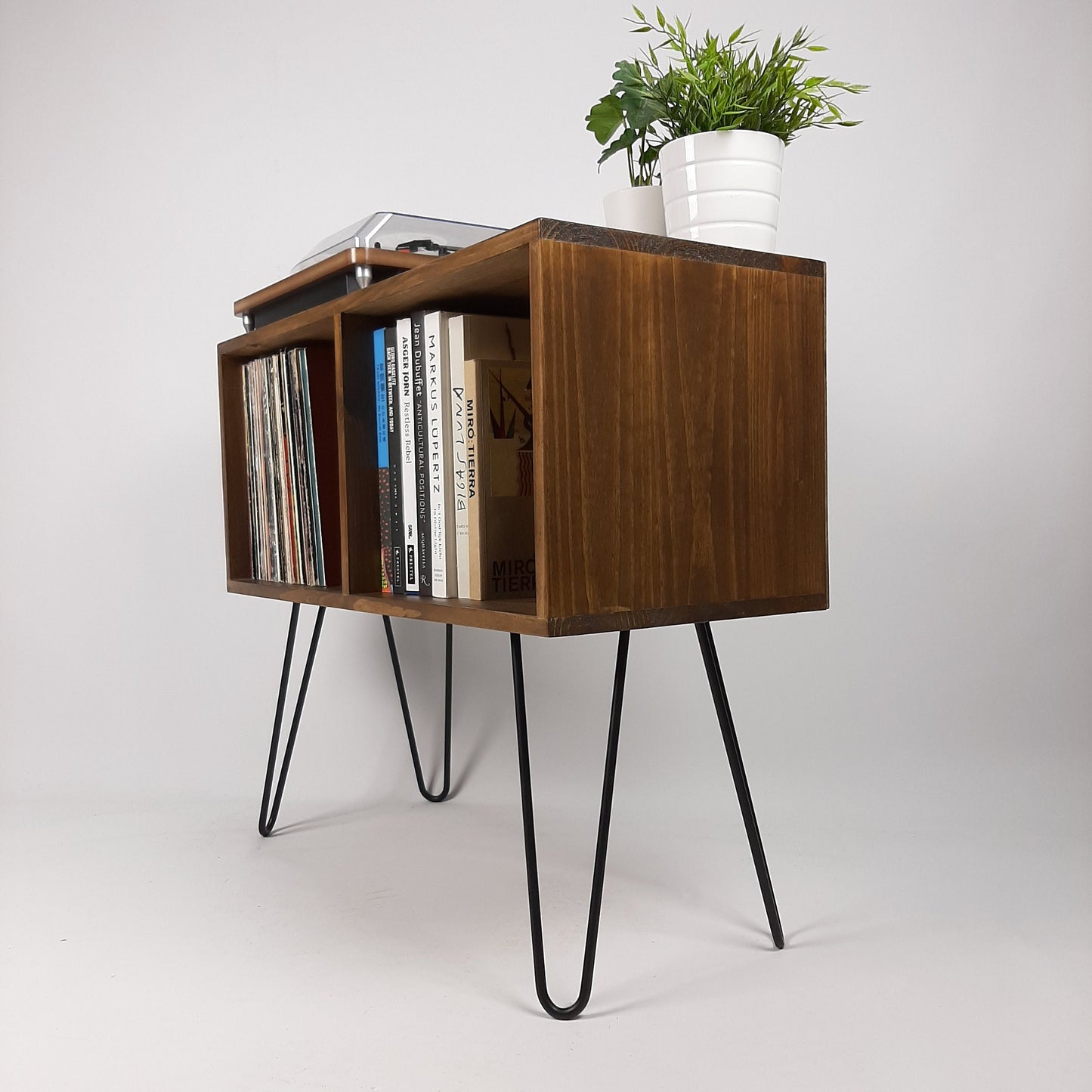 Walnut Sideboard Black Haipin Legs Table | Maple Sideboard | Media Console | Mid Century Modern Vinyl Storage | Mid Century Sideboard