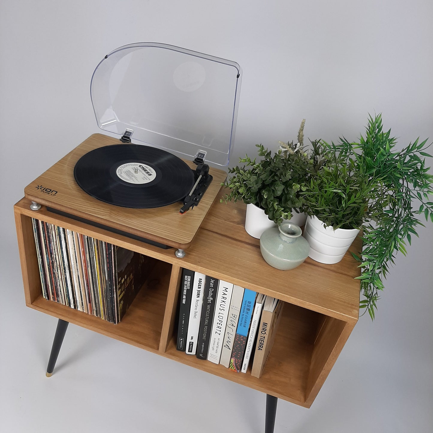 Oak Sideboard w/ Black Mid Century Legs | Classic Style | Vinyl Record Table