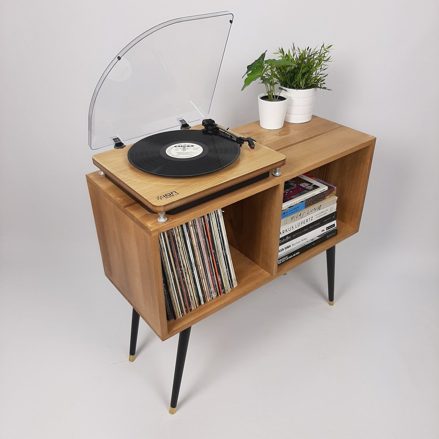 Oak Sideboard w/ Black Mid Century Legs | Classic Style | Vinyl Record Table
