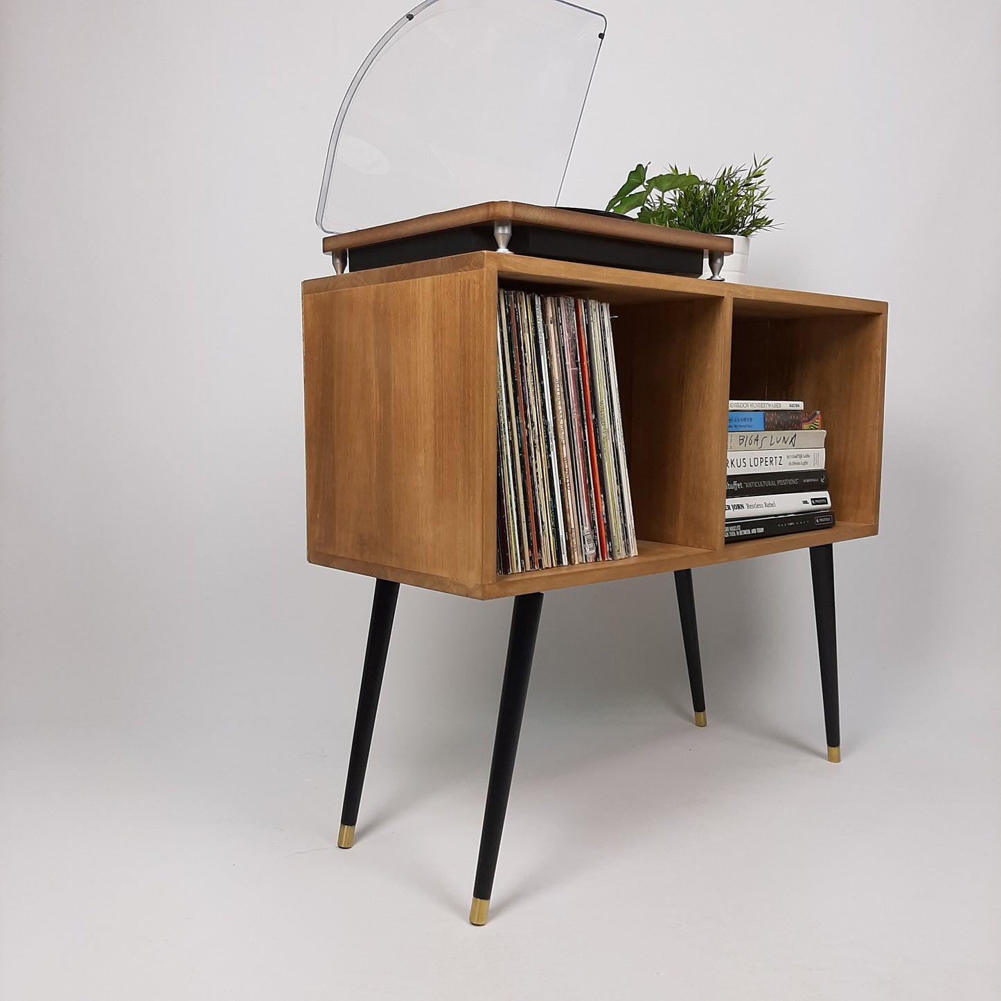 Oak Sideboard w/ Black Mid Century Legs | Classic Style | Vinyl Record Table