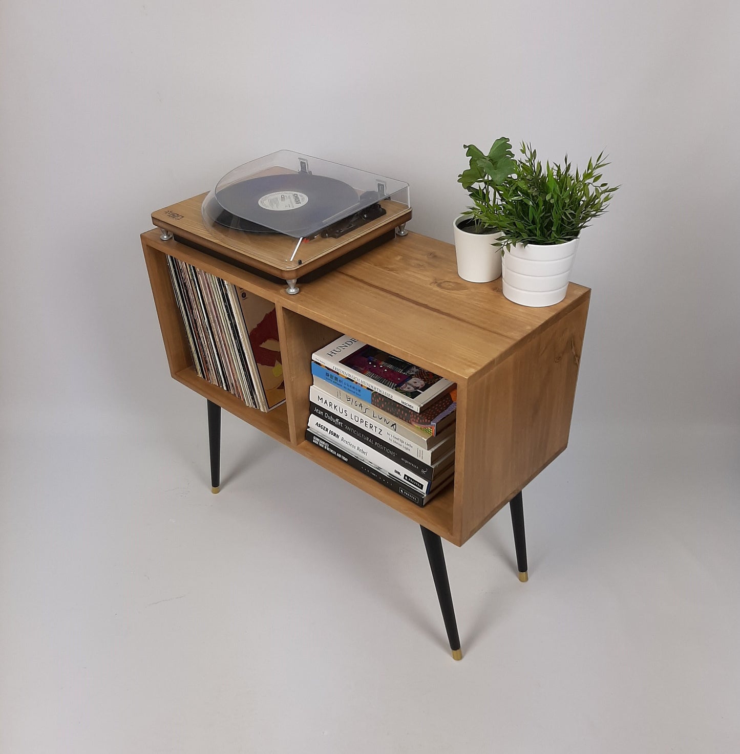 Oak Sideboard w/ Black Mid Century Legs | Classic Style | Vinyl Record Table
