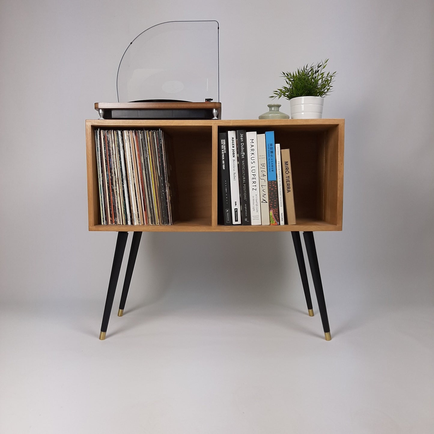 Oak Sideboard w/ Black Mid Century Legs | Classic Style | Vinyl Record Table