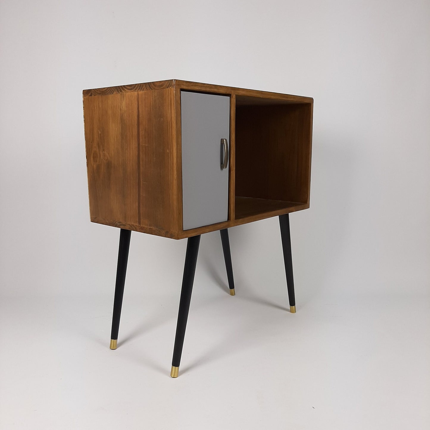 Compact Classic Sideboard with Pearl Grey Door | Media Console | Media Console with Black Legs | Mid Century Modern Design |