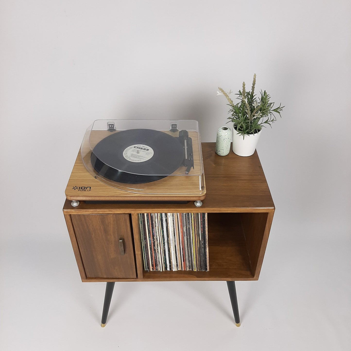 Compact Classic Sideboard with Brass Handle | Media Console | Media Console with Black Legs | Mid Century Modern Design |