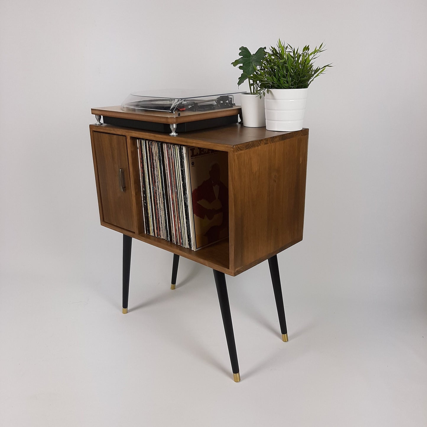 Compact Classic Sideboard with Brass Handle | Media Console | Media Console with Black Legs | Mid Century Modern Design |