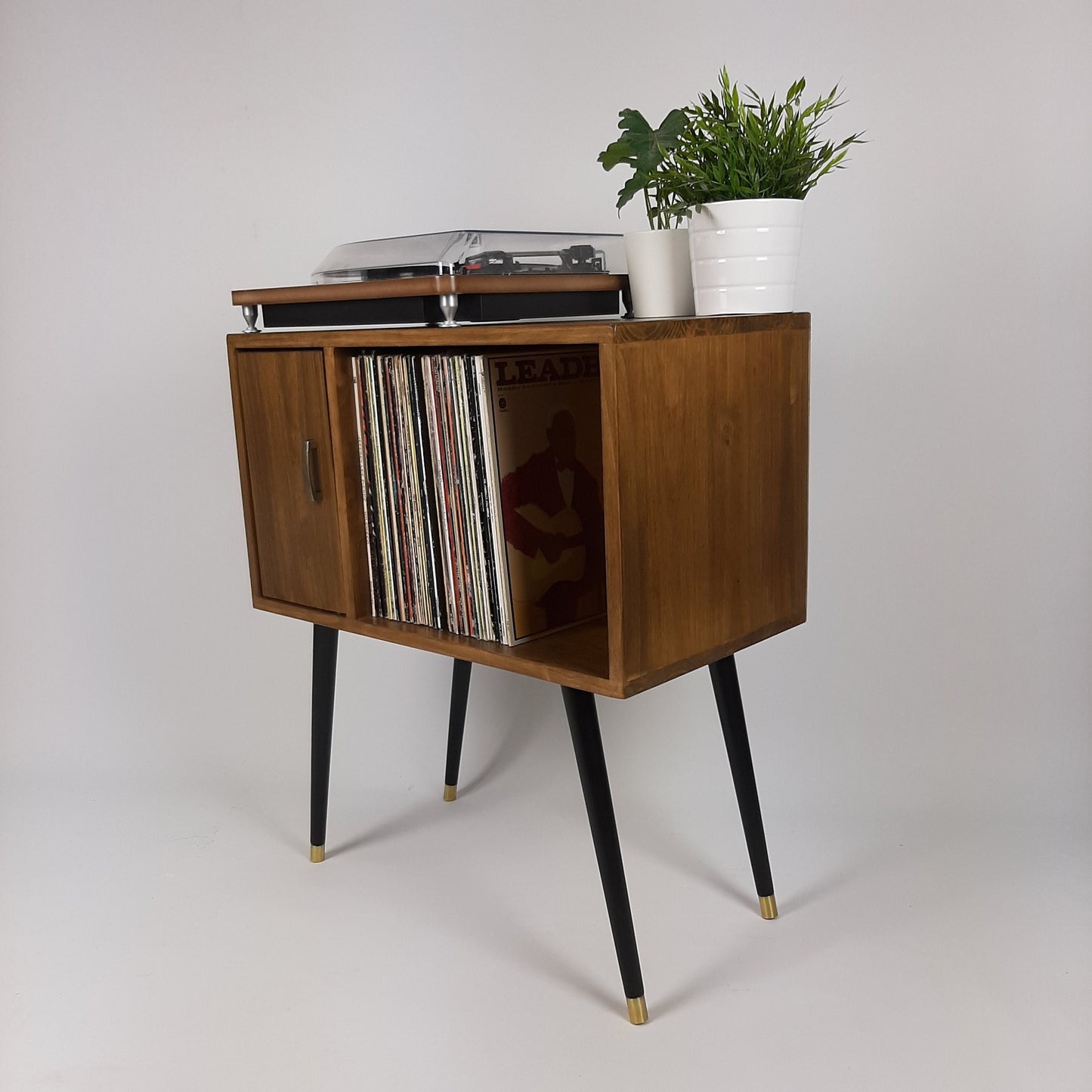 Compact Classic Sideboard with Brass Handle | Media Console | Media Console with Black Legs | Mid Century Modern Design |