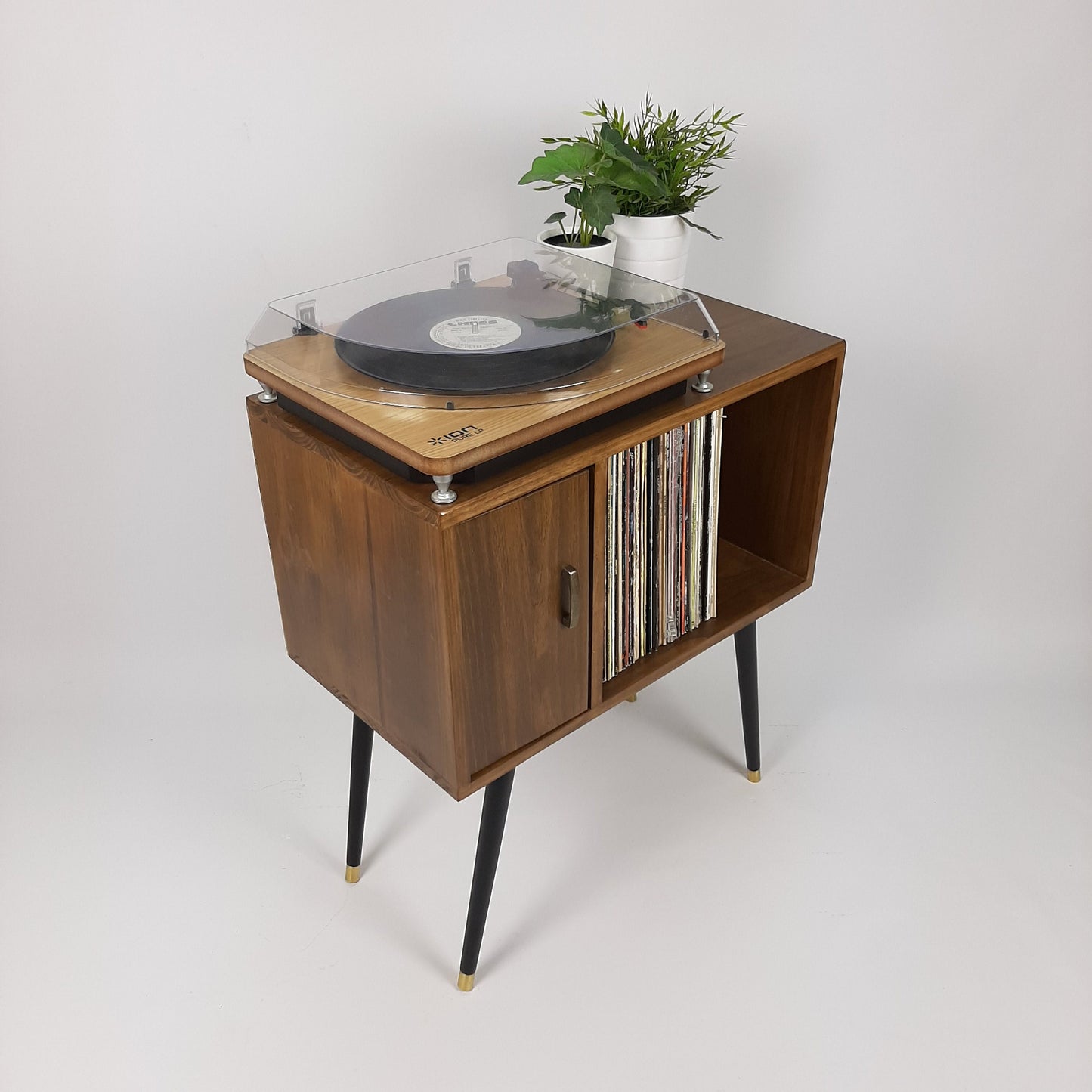 Compact Classic Sideboard with Brass Handle | Media Console | Media Console with Black Legs | Mid Century Modern Design |
