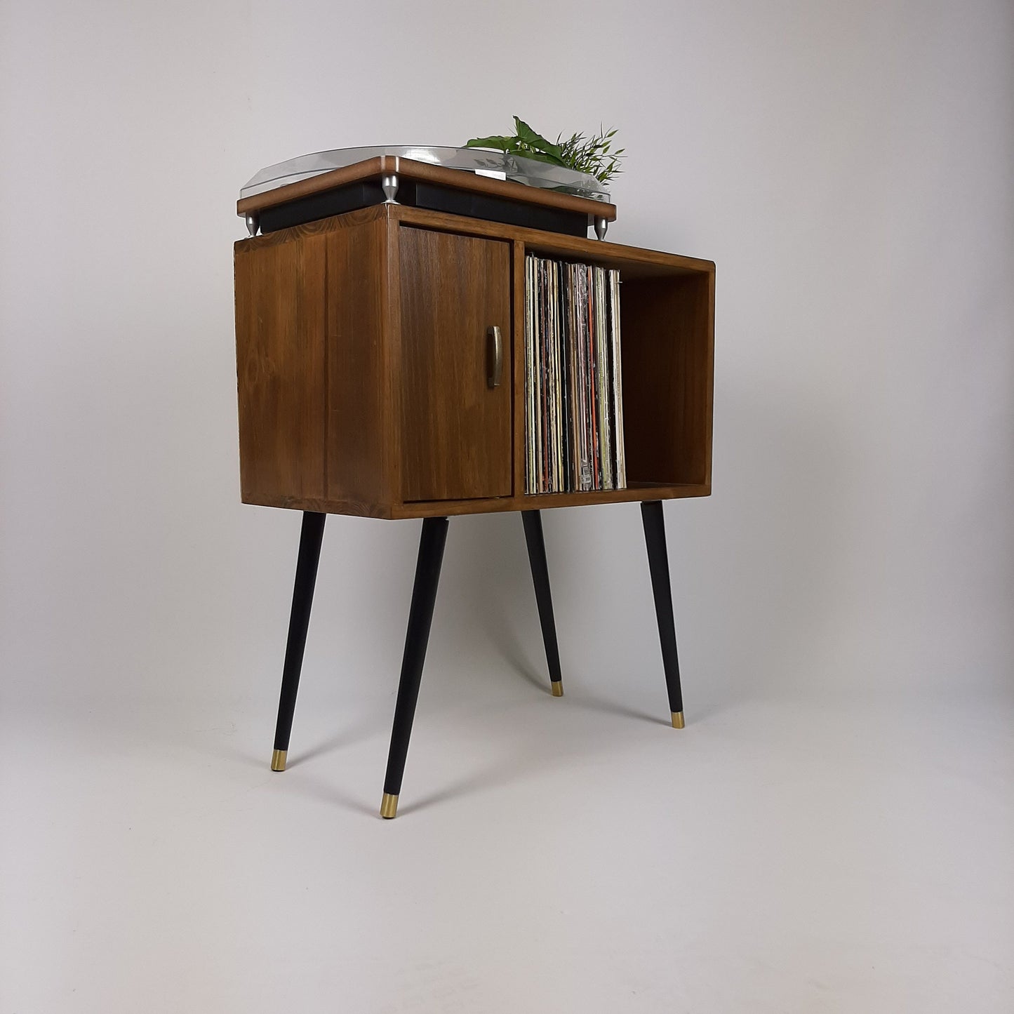 Compact Classic Sideboard with Brass Handle | Media Console | Media Console with Black Legs | Mid Century Modern Design |