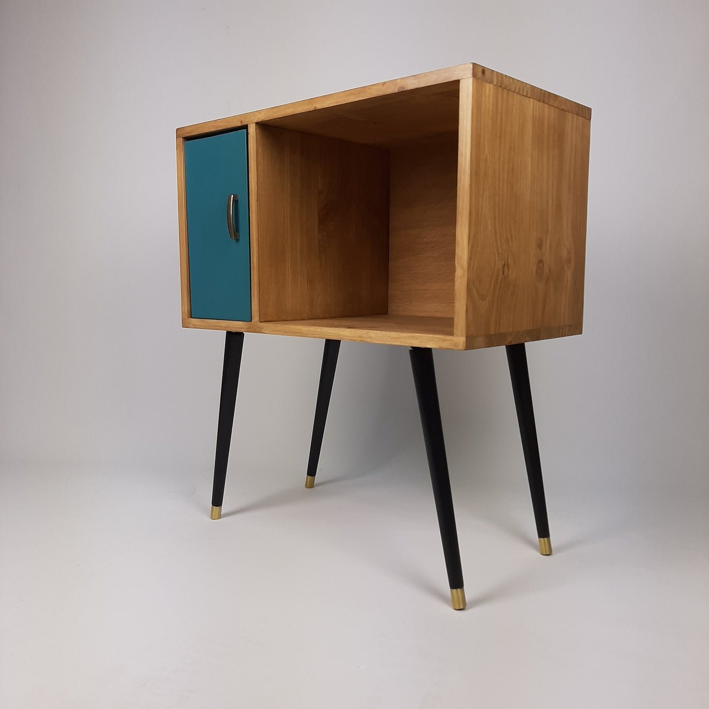 Oak Sideboard with Royal Blue Door | Vinyl Record Storage | Console Table | Record Cabinet | Mid Century Modern Legs | Dansette Record Table