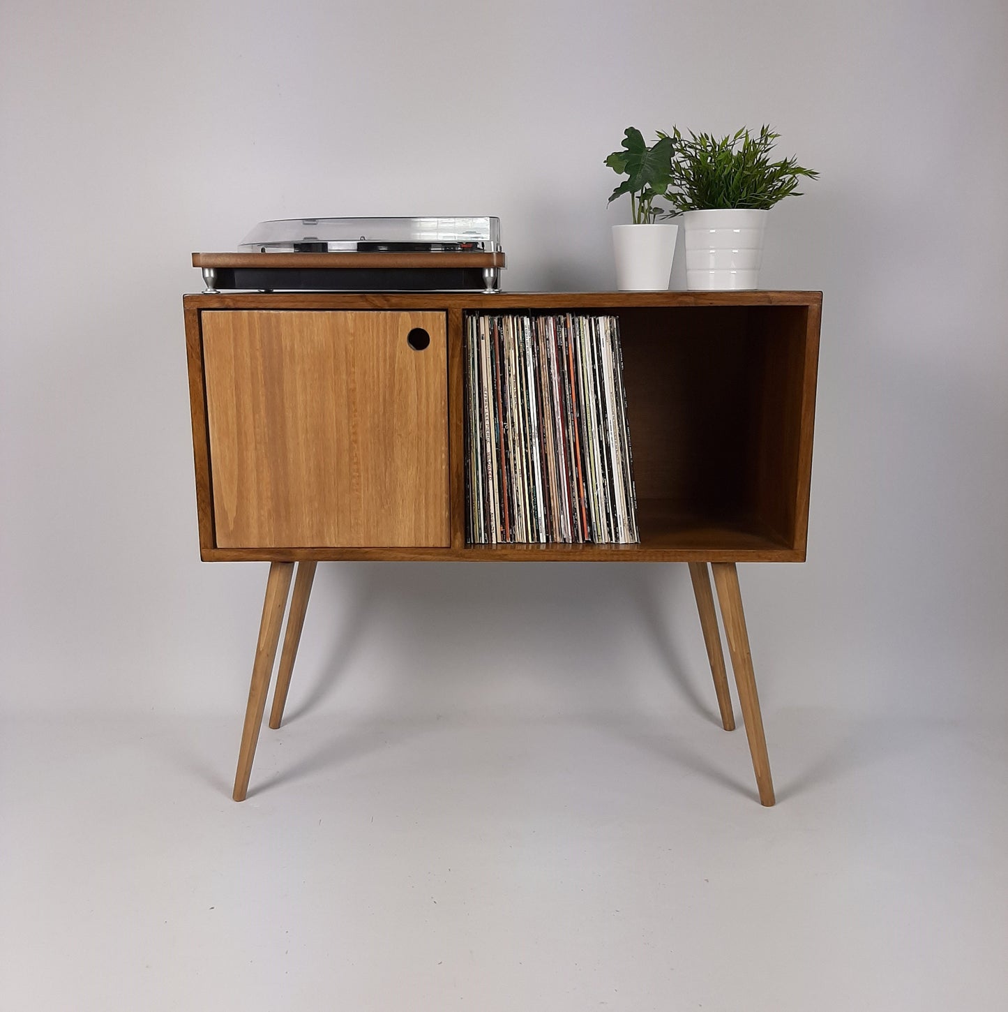 Walnut Sideboard with Oak Legs & Oak Door | Vinyl Record Storage | Mid Century Cabinet | Sideboard | Vinyl Storage | Coffee Table