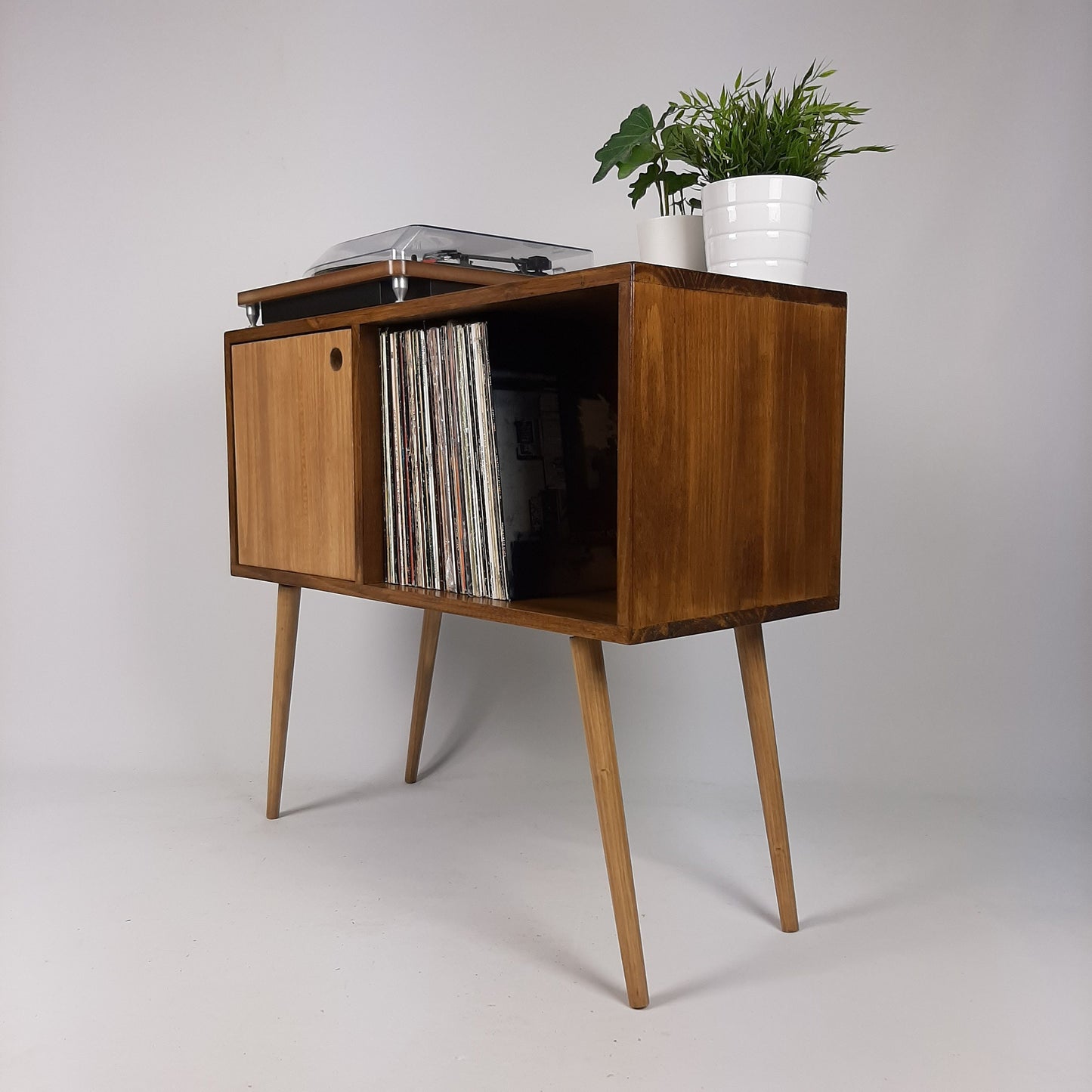 Walnut Sideboard with Oak Legs & Oak Door | Vinyl Record Storage | Mid Century Cabinet | Sideboard | Vinyl Storage | Coffee Table