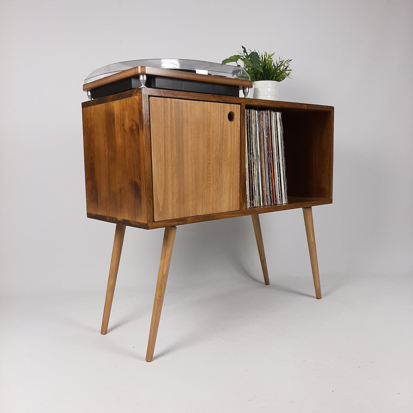 Walnut Sideboard with Oak Legs & Oak Door | Vinyl Record Storage | Mid Century Cabinet | Sideboard | Vinyl Storage | Coffee Table