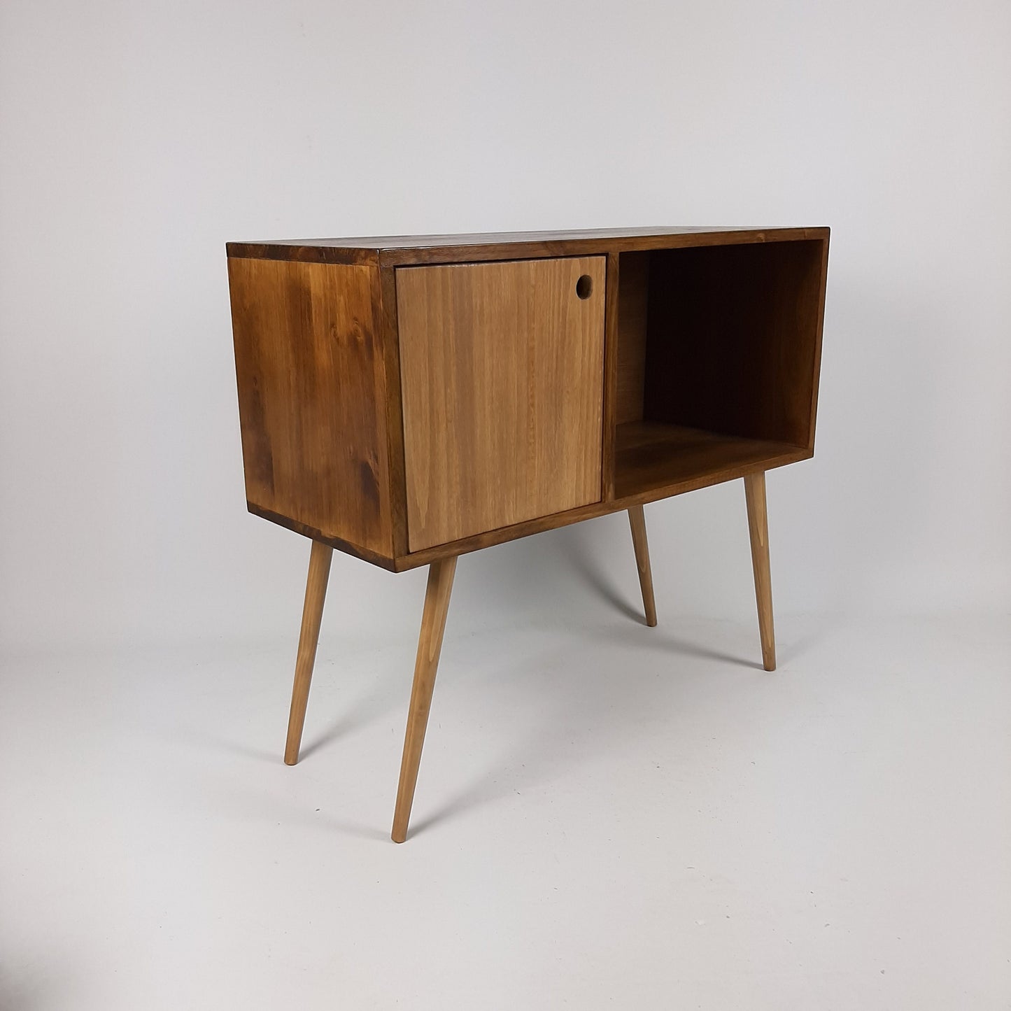 Walnut Sideboard with Oak Legs & Oak Door | Vinyl Record Storage | Mid Century Cabinet | Sideboard | Vinyl Storage | Coffee Table