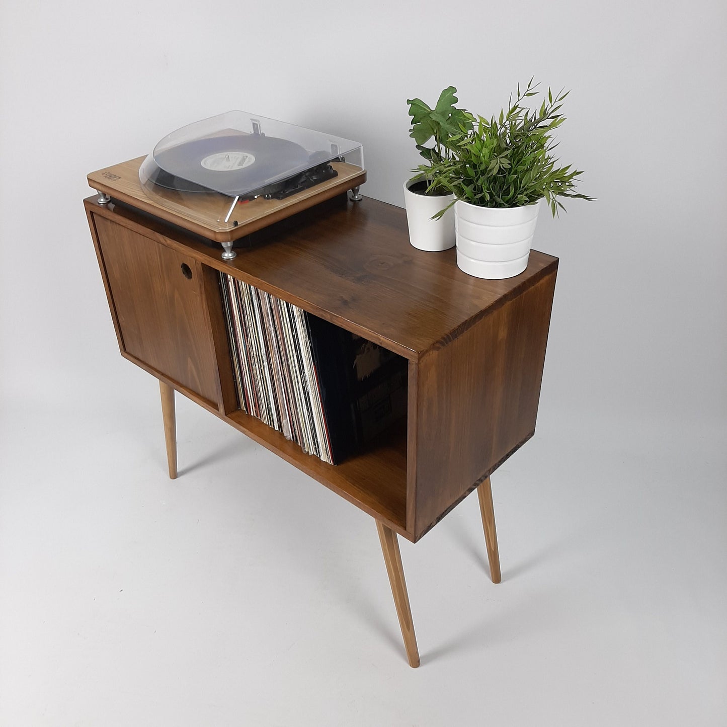 Record Table Walnut with Wooden Legs | Medium Sideboard | Media Console | Vinyl Cabinet | Solid Wood Vinyl Record Table