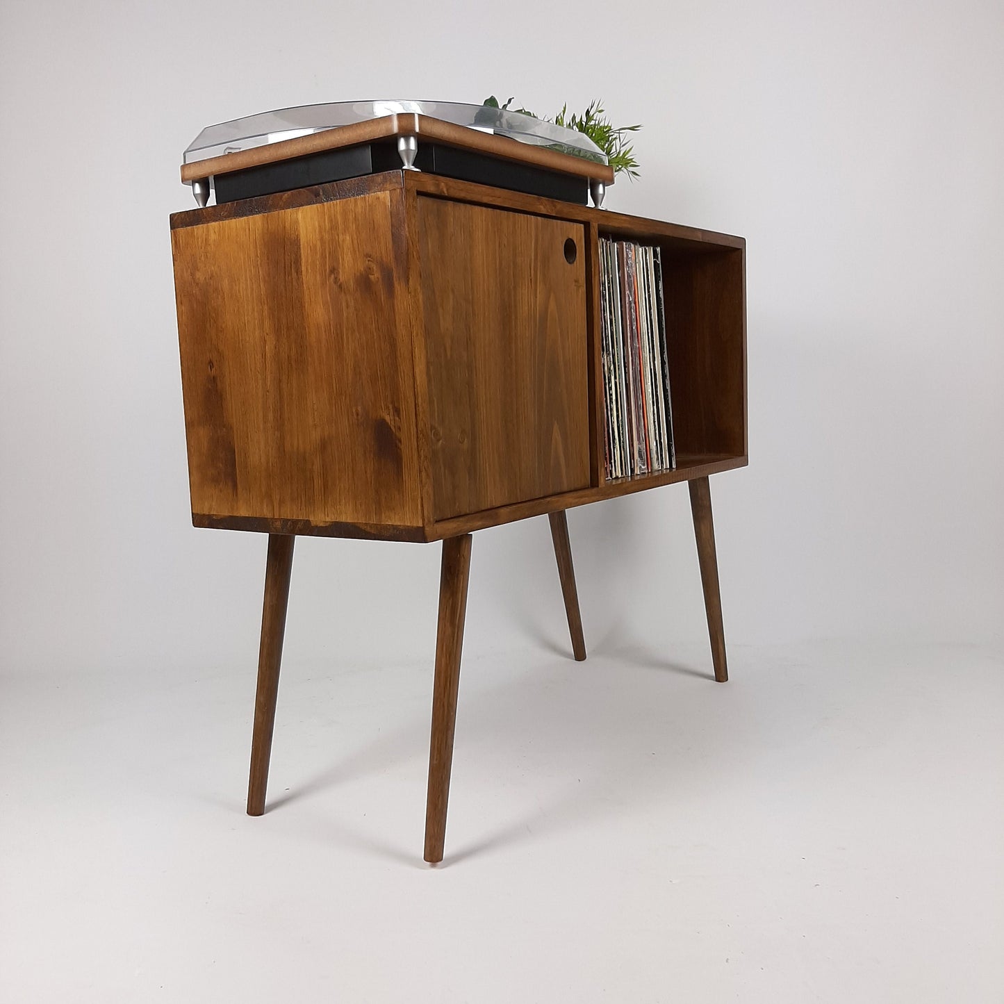 Record Table Walnut with Wooden Legs | Medium Sideboard | Media Console | Vinyl Cabinet | Solid Wood Vinyl Record Table