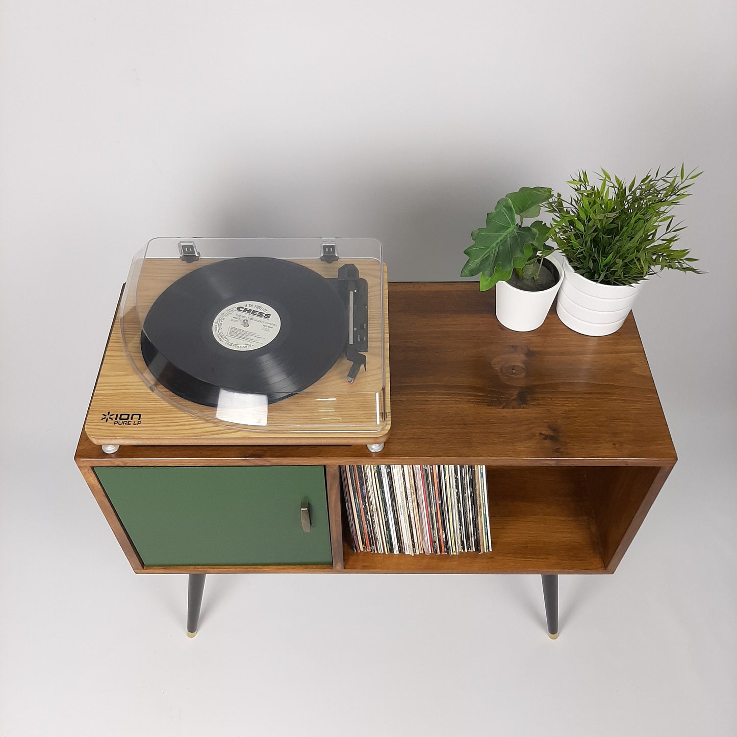 Walnut Sideboard | Green Door Brass Handle and Dansette Legs | Record Table | TV Stand