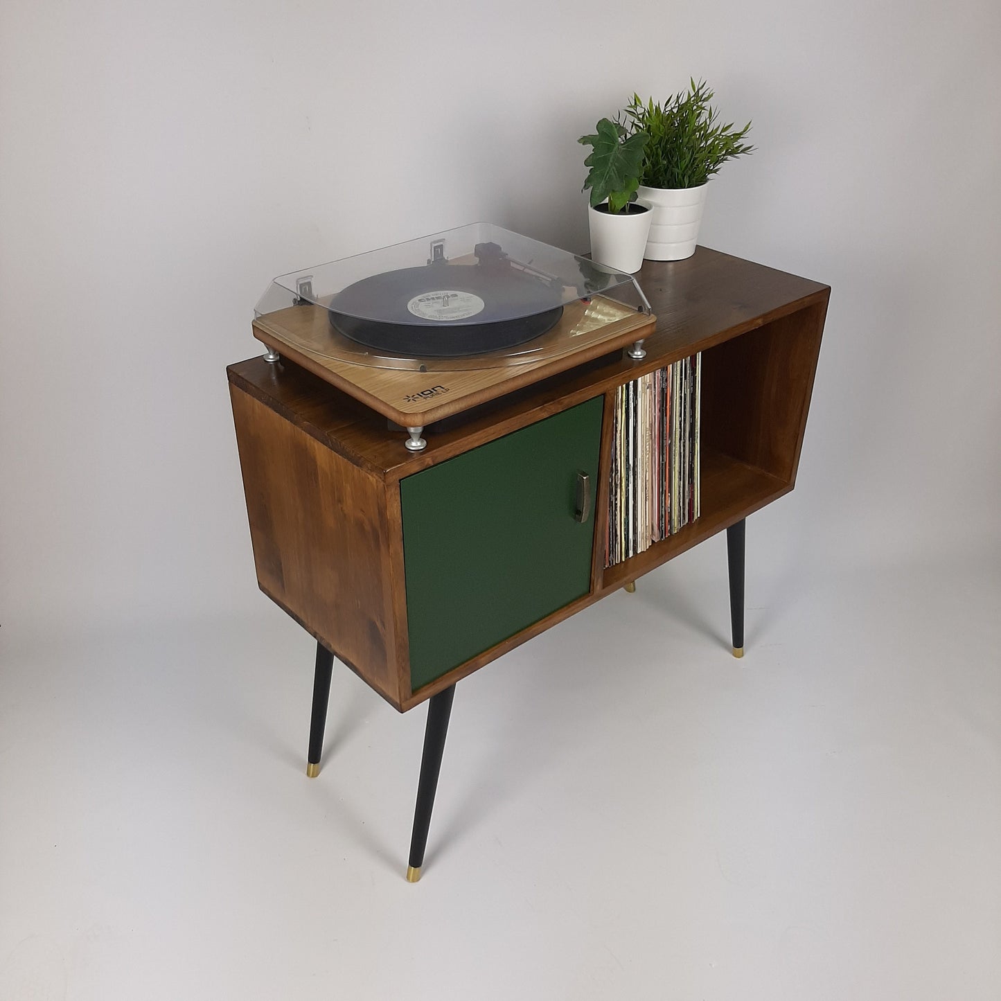 Walnut Sideboard | Green Door Brass Handle and Dansette Legs | Record Table | TV Stand