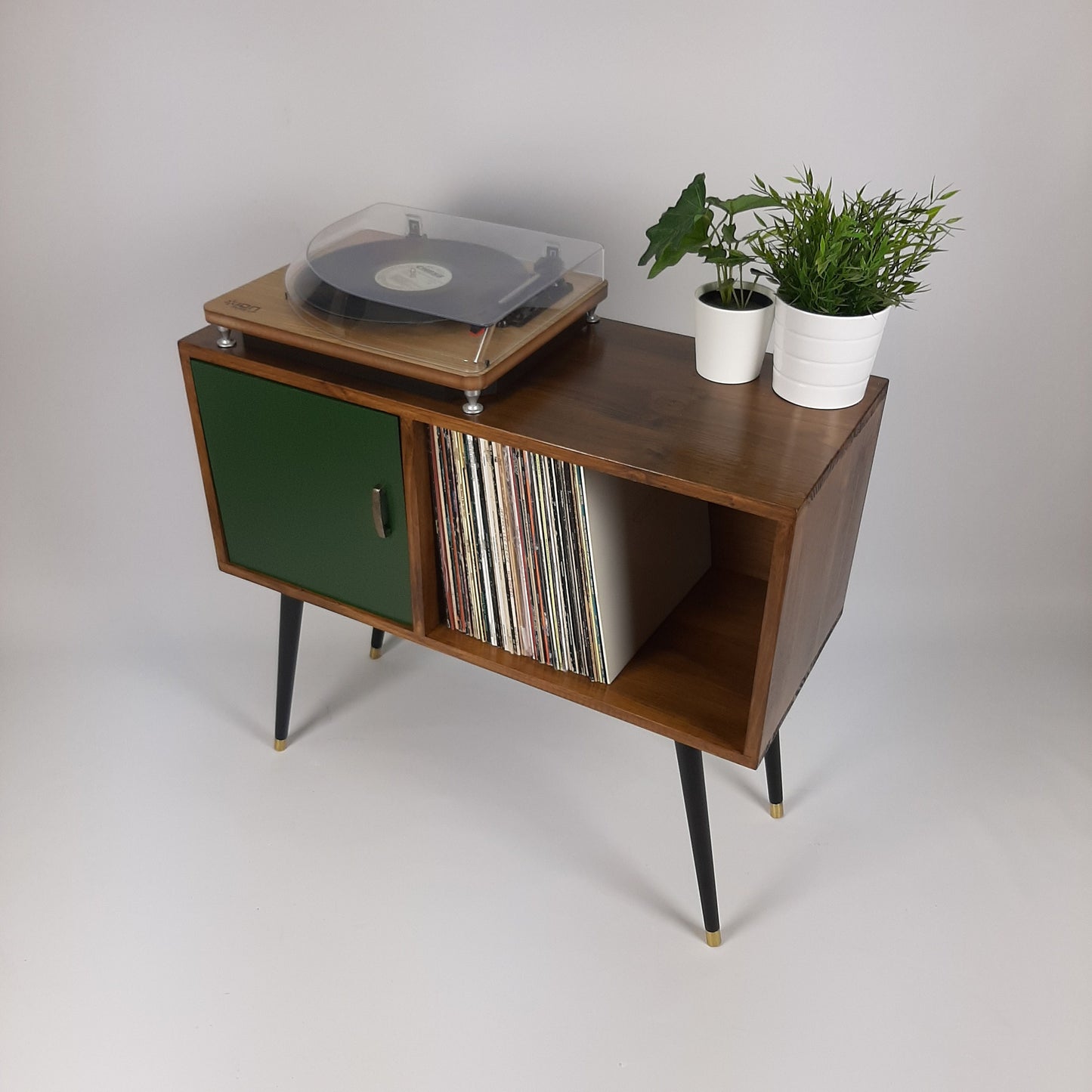 Walnut Sideboard | Green Door Brass Handle and Dansette Legs | Record Table | TV Stand