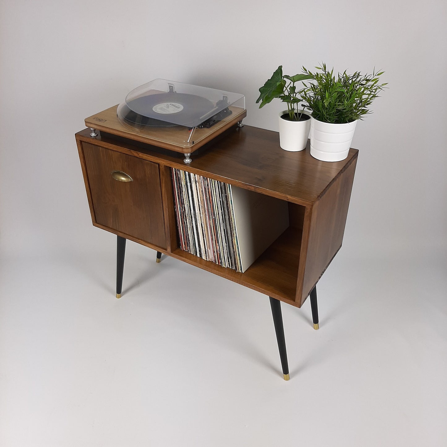 The Original Vinyl Record Table | Pull Down Door Brass Handle | Sideboard | Credenza | Mid Century Modern