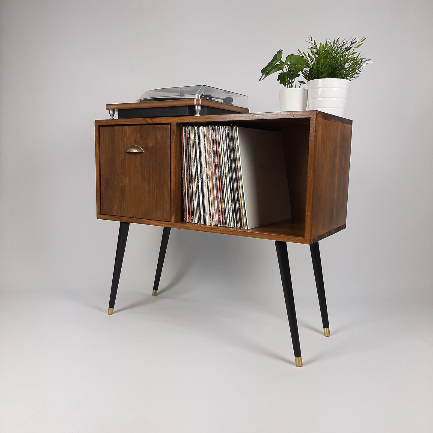 The Original Vinyl Record Table | Pull Down Door Brass Handle | Sideboard | Credenza | Mid Century Modern