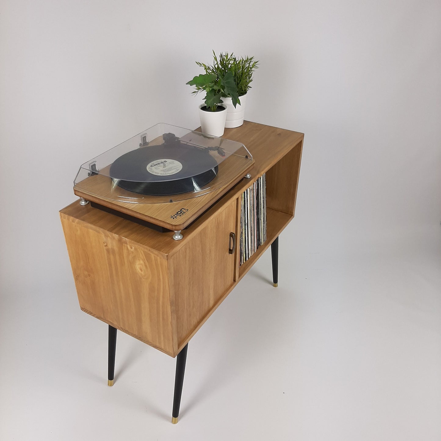 Oak Sideboard | Solid Wood Sideboard | Vinyl Record Storage | Mid Century Modern | Medium Cabinet | With Brass