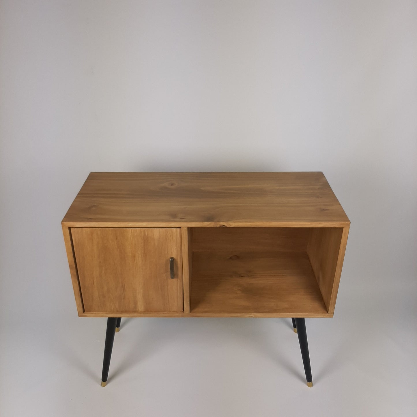 Oak Sideboard | Solid Wood Sideboard | Vinyl Record Storage | Mid Century Modern | Medium Cabinet | With Brass