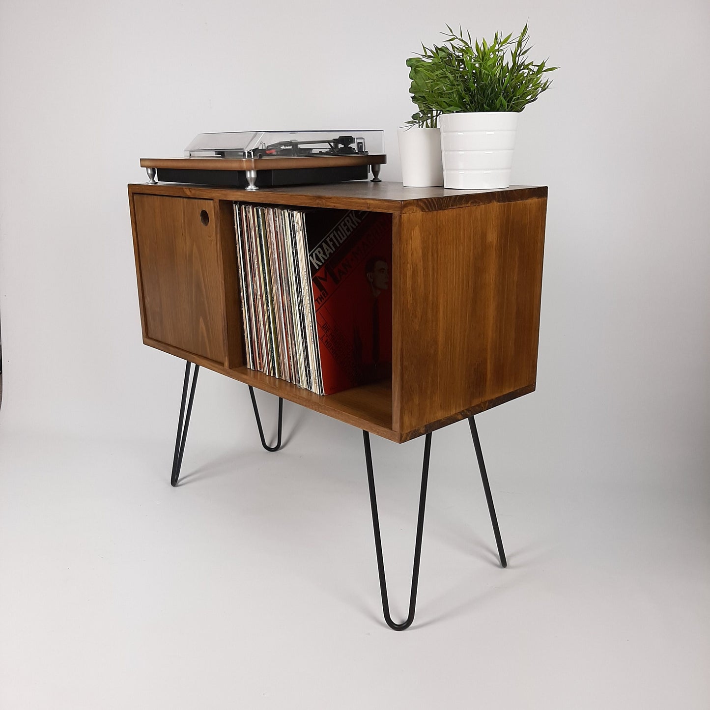 Walnut Sideboard with Black Hairpin Legs | Vinyl Record Storage | Minimalist Record Table | Sideboard