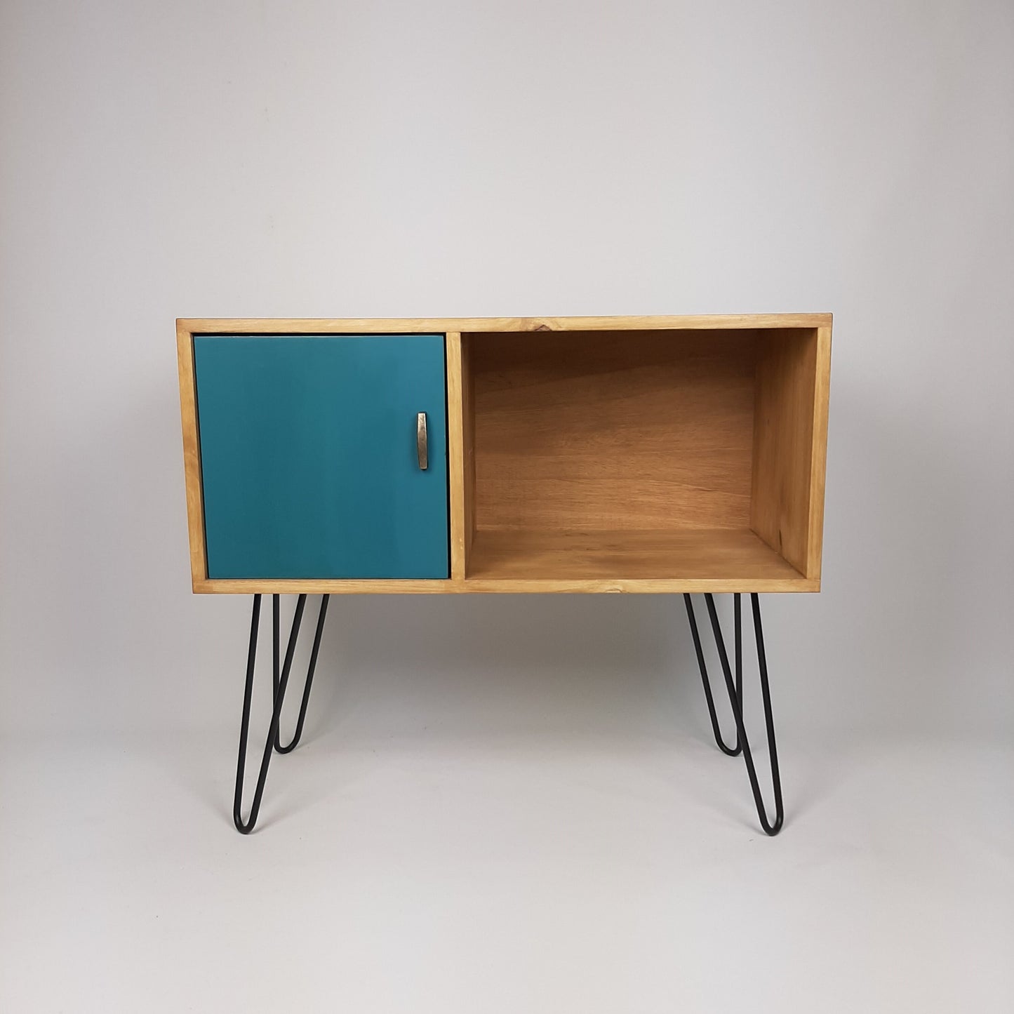 Oak Sideboard Royal Blue Door | Hairpin Legs | Media Console | Vinyl Cabinet | Vinyl Storage