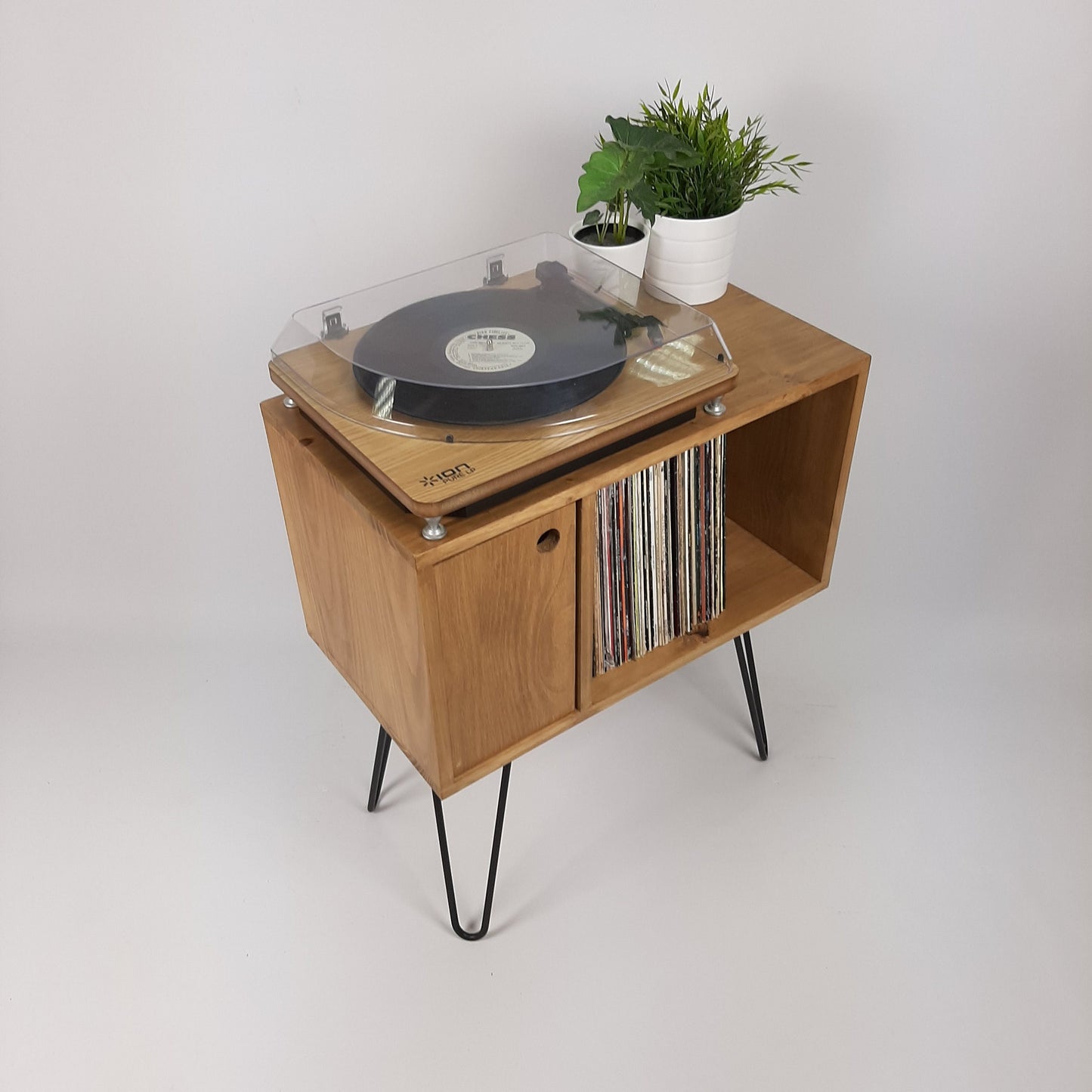 Oak Sideboard Media Console | Black Mid Century Hairpin Legs | 1950s Design | Mod Furniture | Natural Furniture