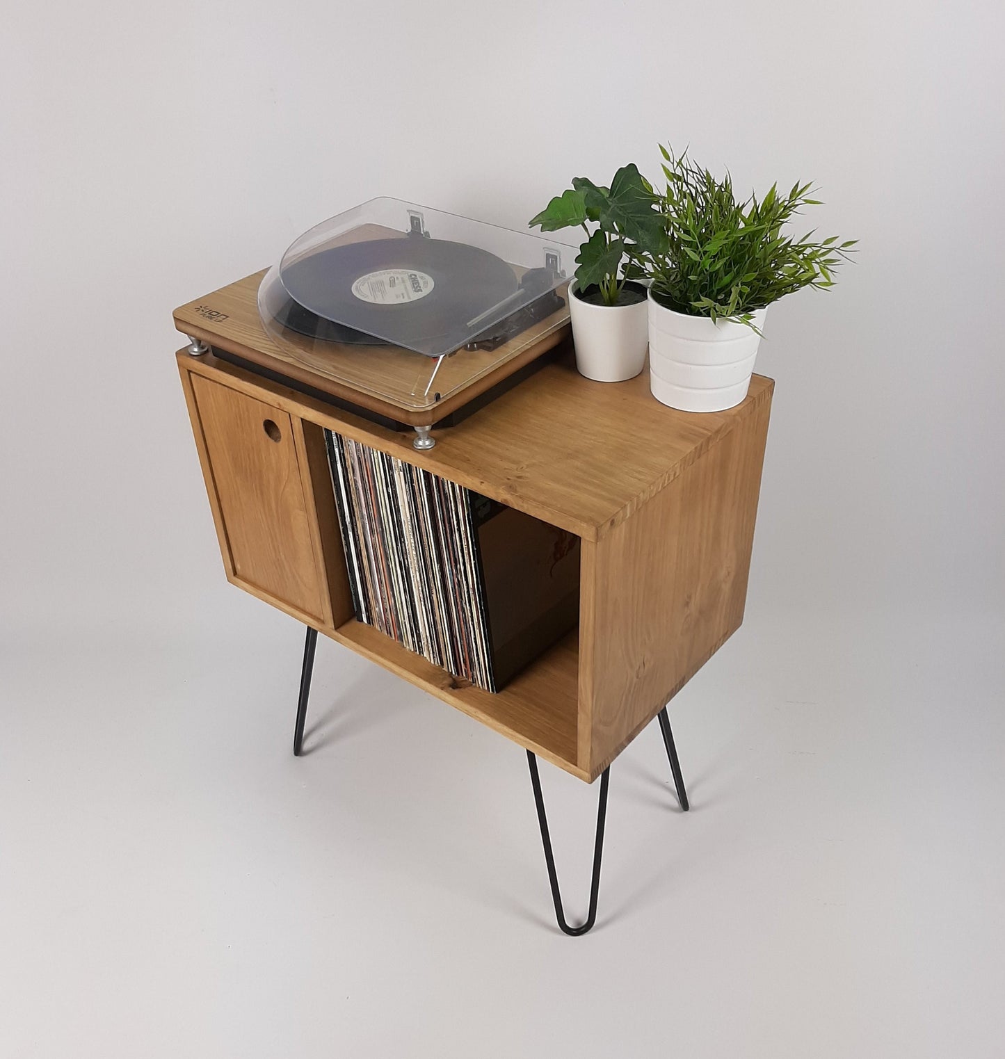 Oak Sideboard Media Console | Black Mid Century Hairpin Legs | 1950s Design | Mod Furniture | Natural Furniture
