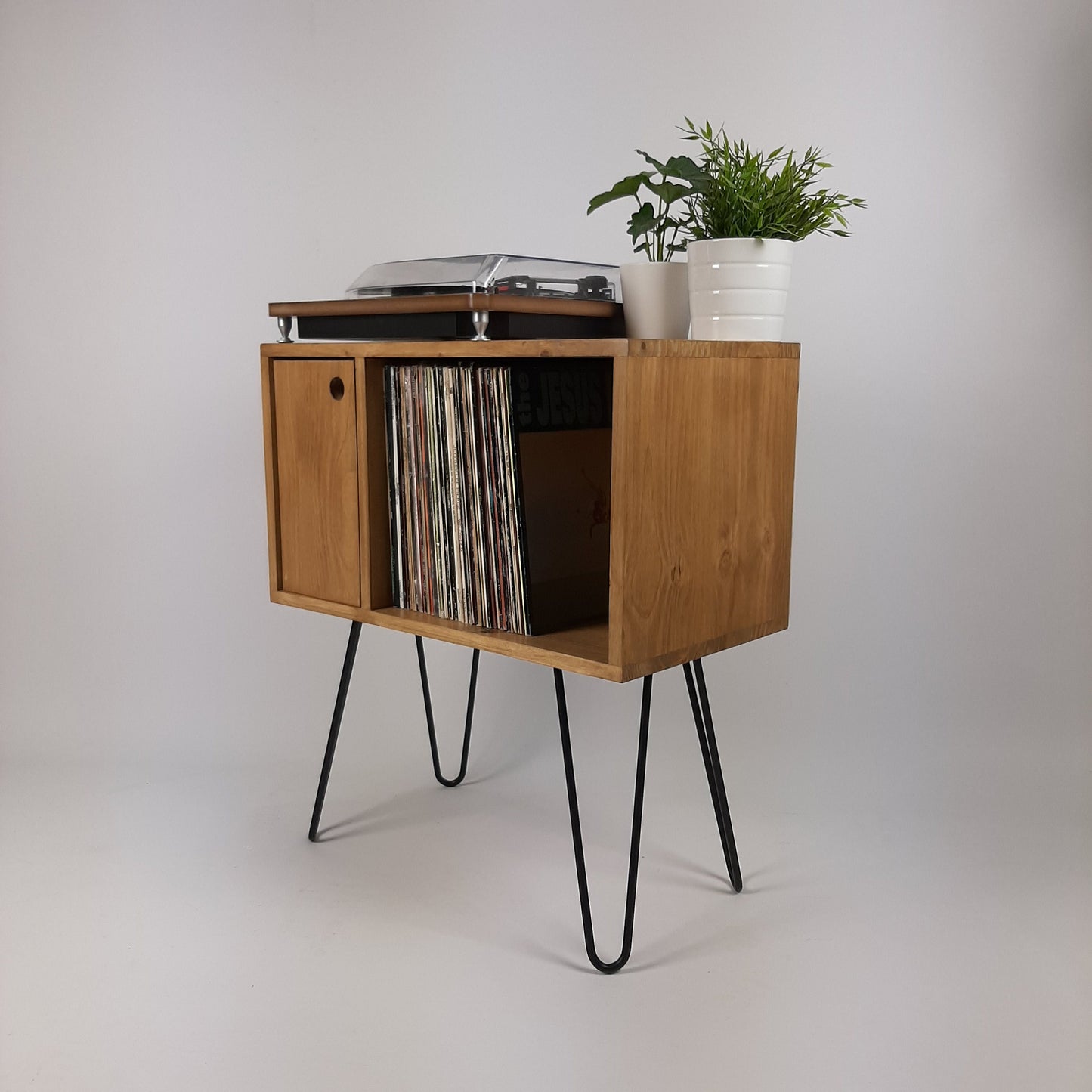 Oak Sideboard Media Console | Black Mid Century Hairpin Legs | 1950s Design | Mod Furniture | Natural Furniture